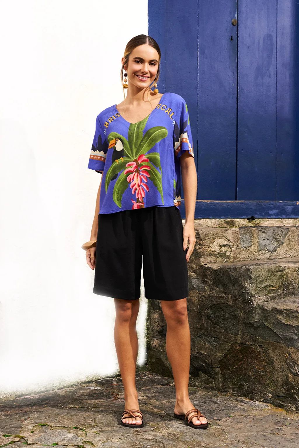 Blusa Estampada Brisa Tropical Azul