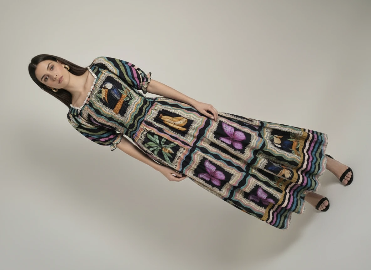 Vestido Midi Boho Bordado Preto